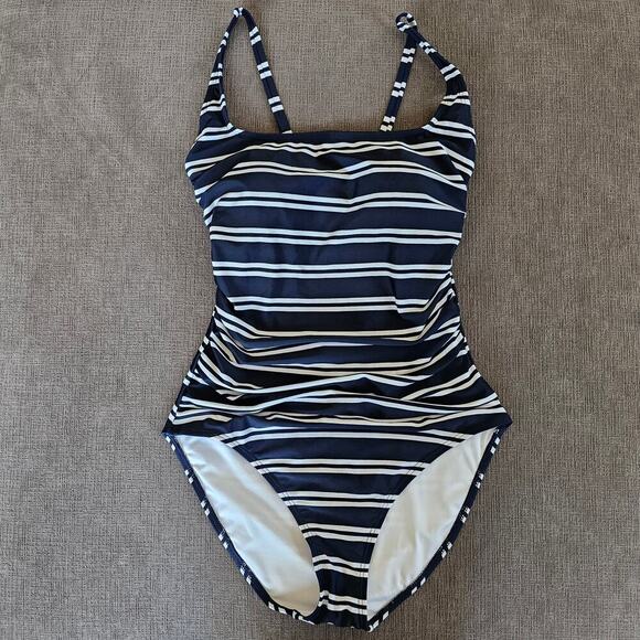 NWT Nautica Womens Blue & White Standard Crossback One Piece Swimsuit Size Large - Picture 1 of 8